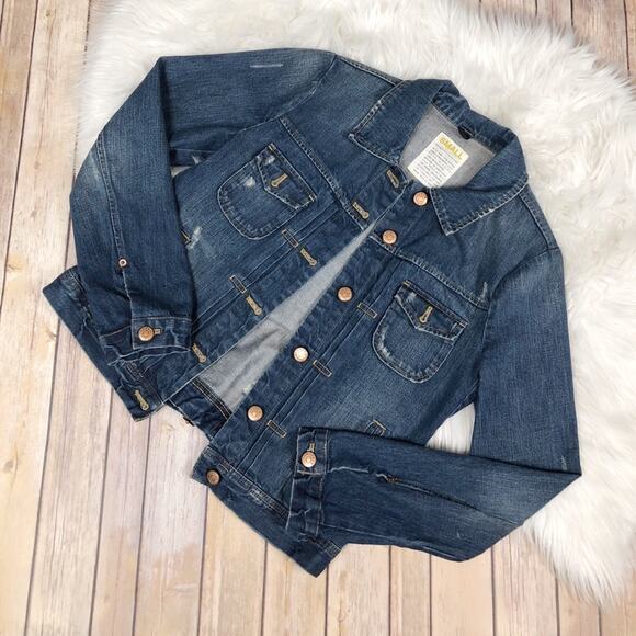 J. Crew Women's Distressed Denim Blue Jacket Pocket Front Size Small NEW - Picture 1 of 3